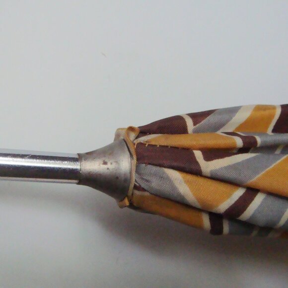 Vintage 60s Geometric Print Umbrella Unique Handle - Picture 12 of 14